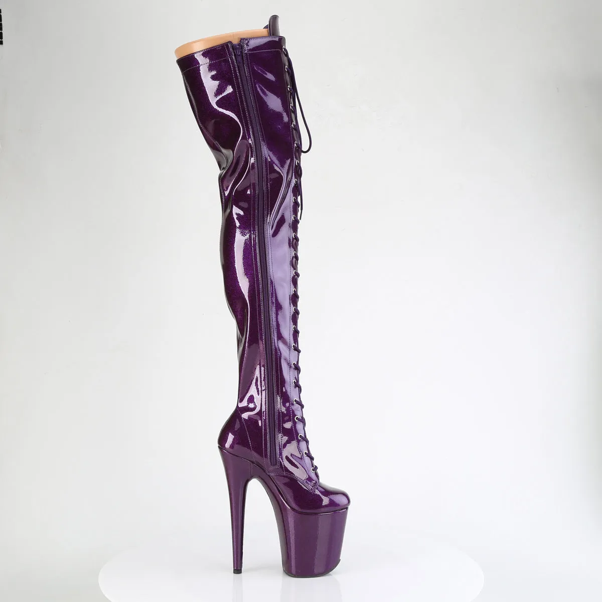 FLAMINGO-3020GP Pleaser Purple Glitter Patent Thigh High Boots
